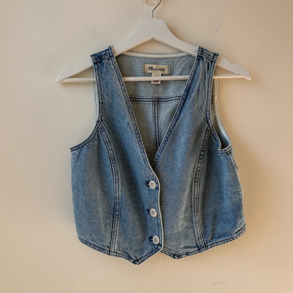Cotton-Hemp Denim Katrina Crop Vest Top - Picture 7 of 14